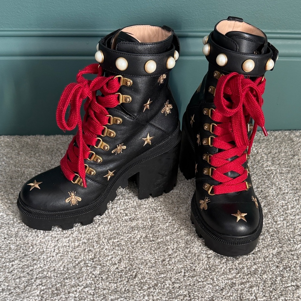 Gucci Combat Boots Removable Pearl Straps 7.5 100% Authentic - Picture 2 of 7